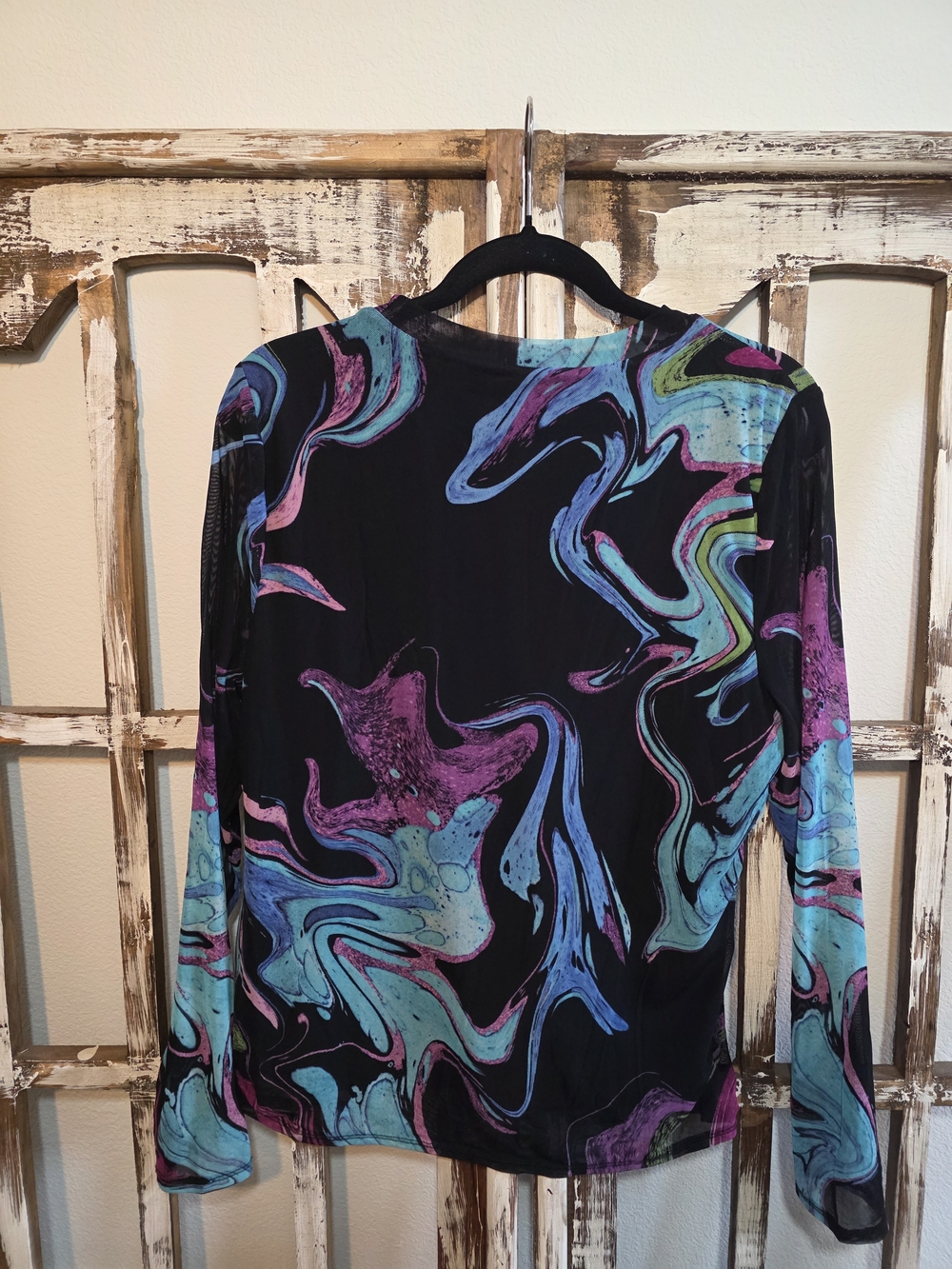 I.N.C. International Concepts Abstract Mesh Top Black Multicolor XL - Picture 2 of 7